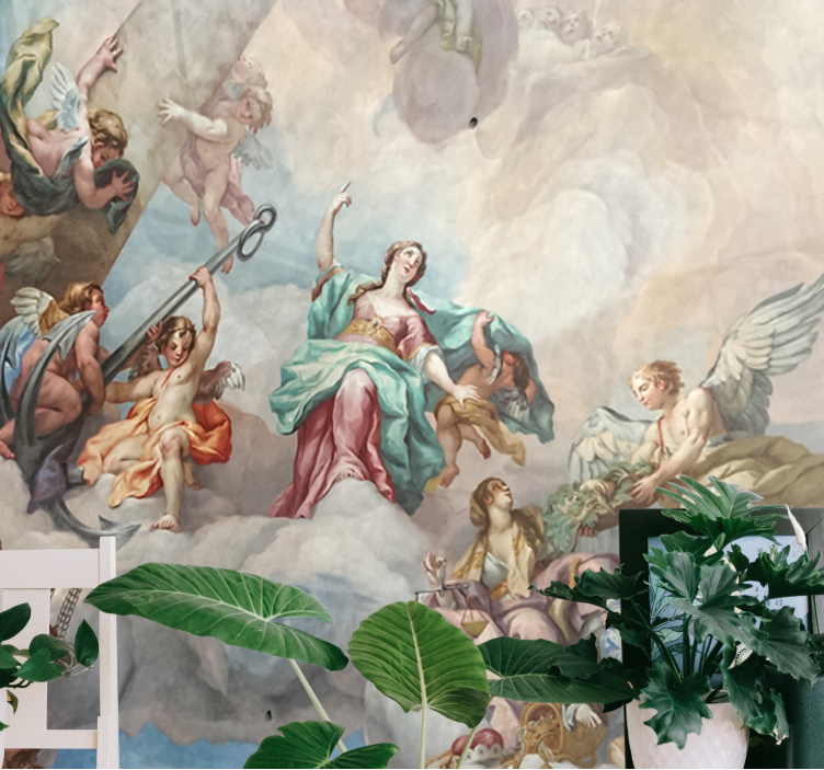 Classic art wall mural heavenly figures above - TenStickers