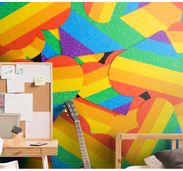 Colorful Heart Patterns love wall mural - TenStickers