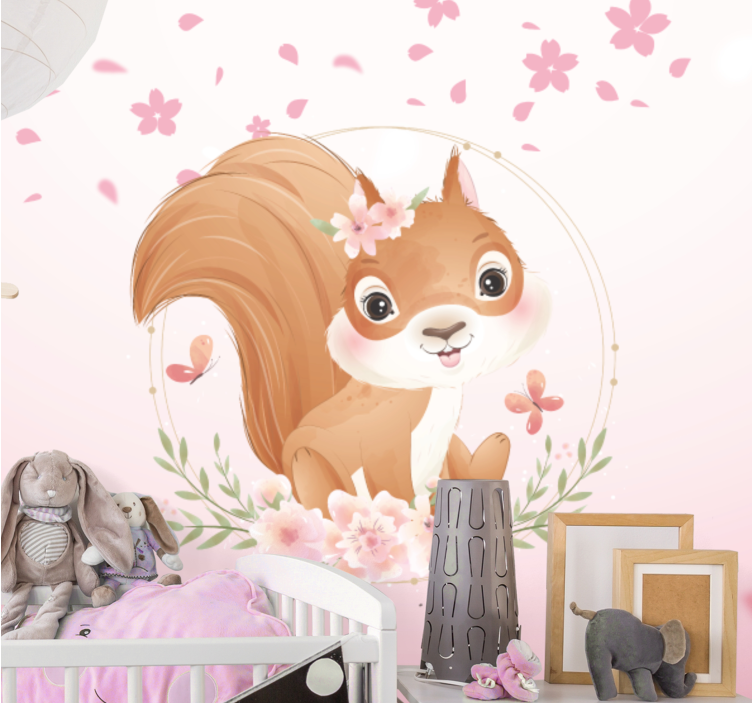 Baby squirrel portrait nursery mural - TenStickers