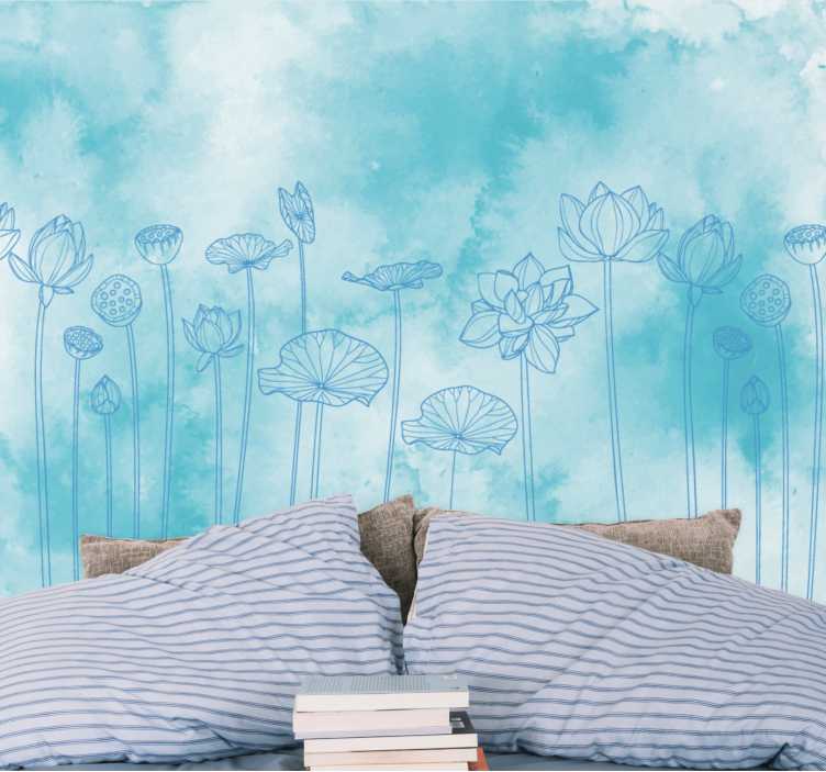 Delicate blue watercolor flowers Wall Mural - TenStickers