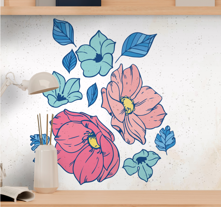 Delicate pink and blue flowers wall mural - TenStickers
