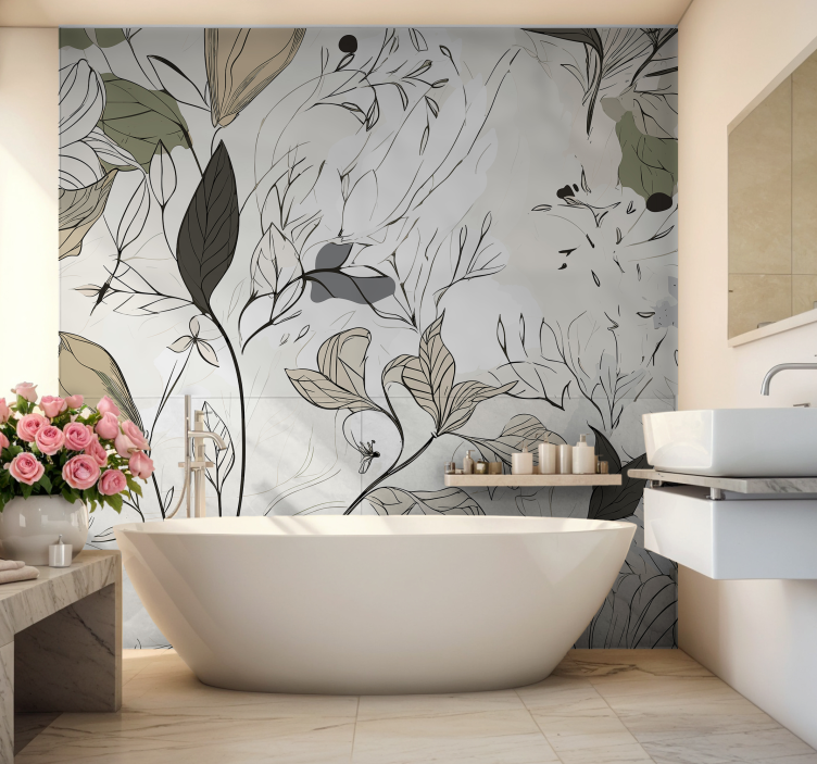 draw flowers Bathroom Murals - TenStickers