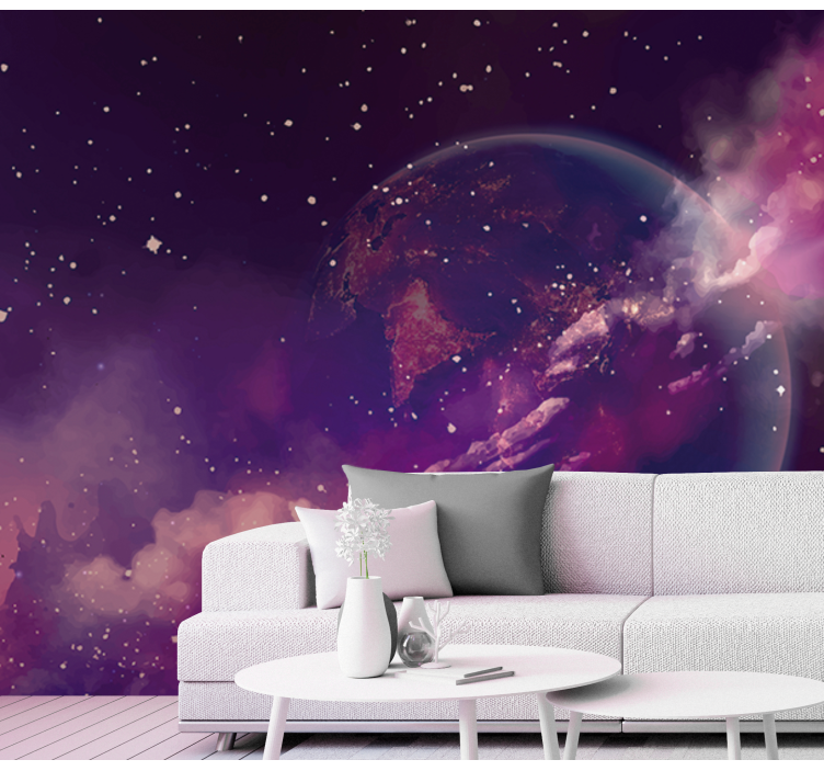 Earth in Pink Space Mural Bedroom - TenStickers