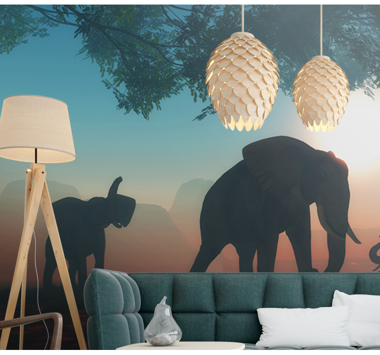 Elephants Silhouetted at Dusk animal wall mural - TenStickers
