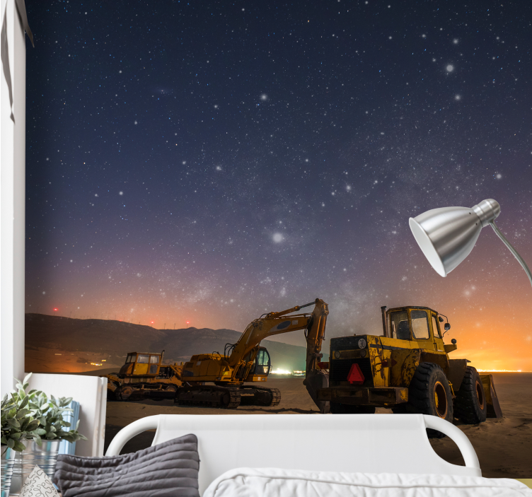 Excavator working at night photo wallpaper - TenStickers