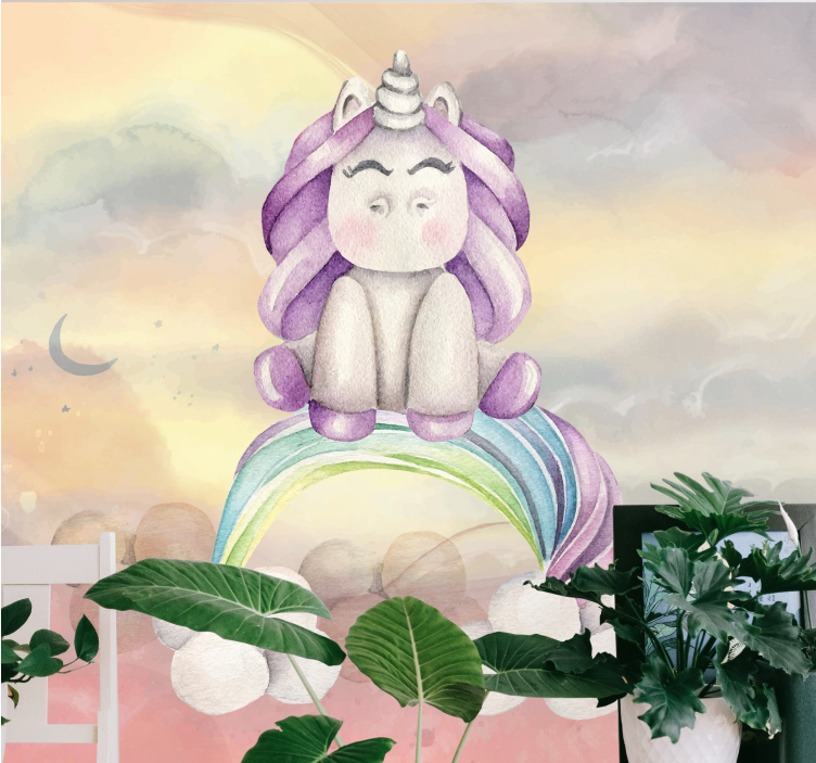 Fantasy wall mural cute unicorn rainbow - TenStickers