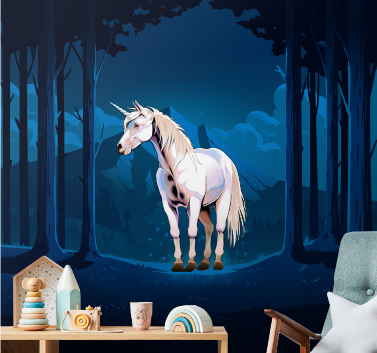 Fantasy wall mural majestic unicorn scene - TenStickers