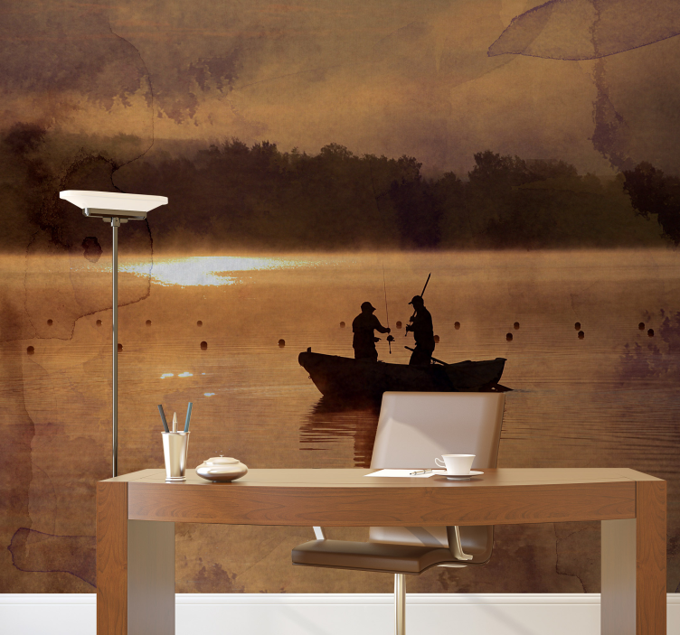 Fishing at Dawn landscape mural wallpaper - TenStickers