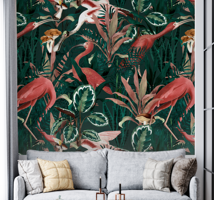 Flamingos in Foliage animal wall mural - TenStickers