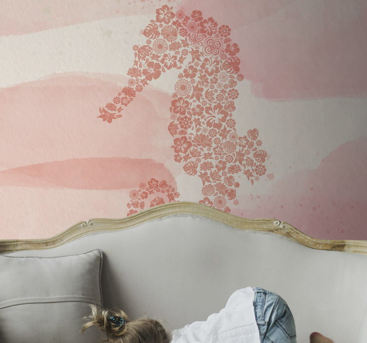 Floral Sea Horse animal wall mural - TenStickers