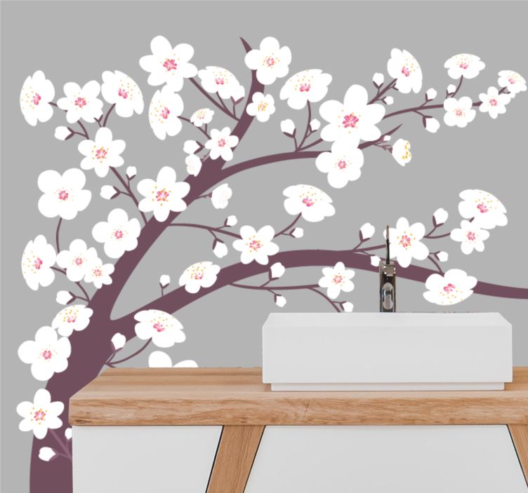 Flower mural blooming cherry branch - TenStickers