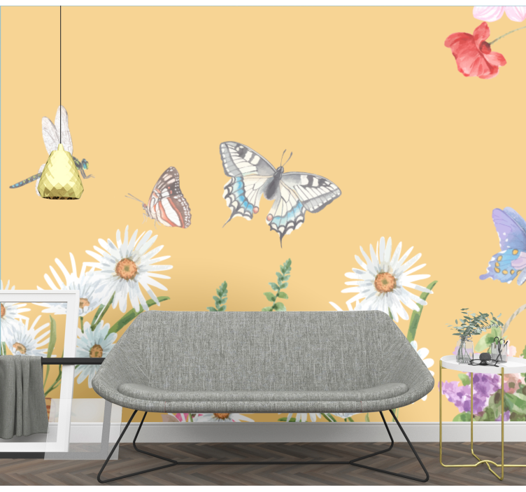 Flower mural butterfly floral design - TenStickers