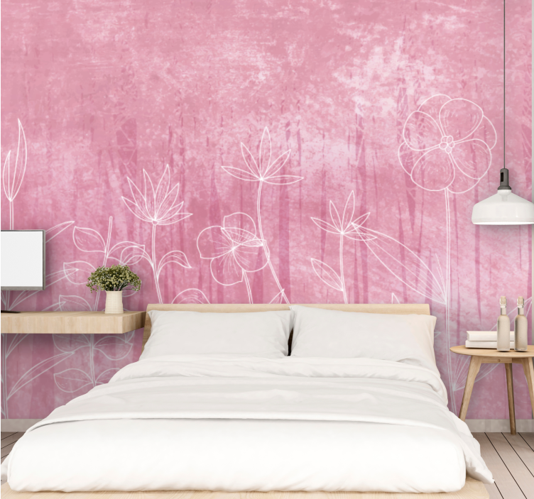 Flower mural delicate floral outline design - TenStickers