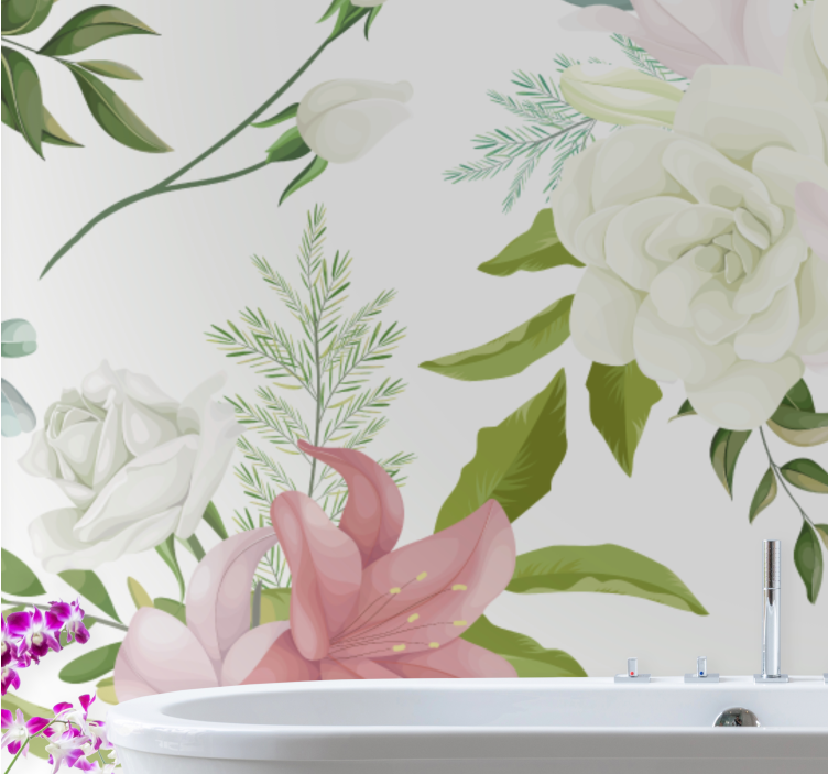 Flower mural graceful blossom arrangement - TenStickers