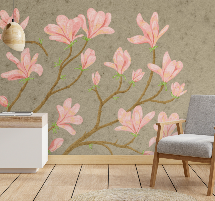 Flower mural pink magnolia blossoms - TenStickers