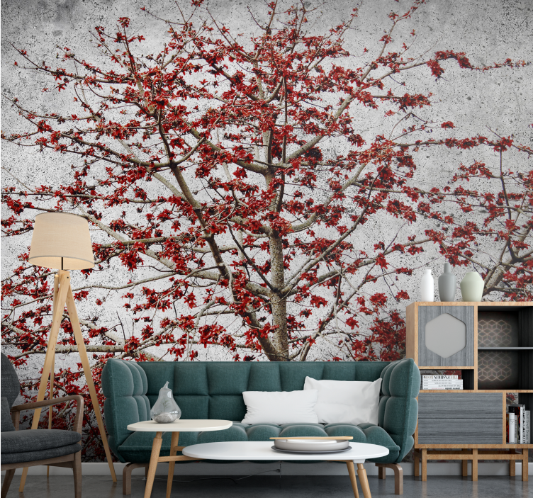 Flower mural red blossom tree - TenStickers