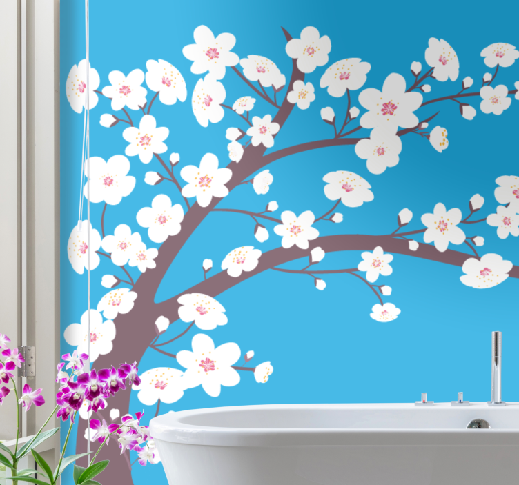Flower mural sakura blossom branch - TenStickers