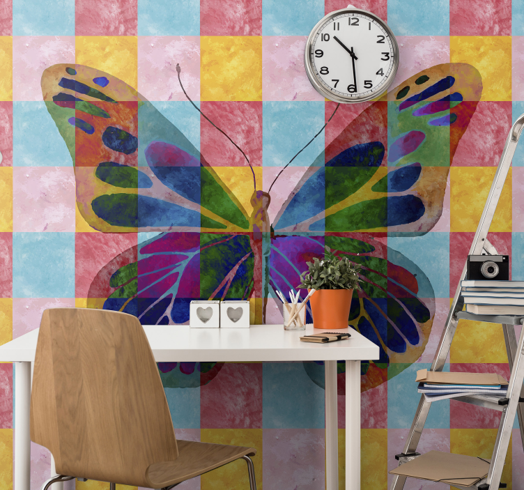 Flower mural with colorful butterfly design - TenStickers