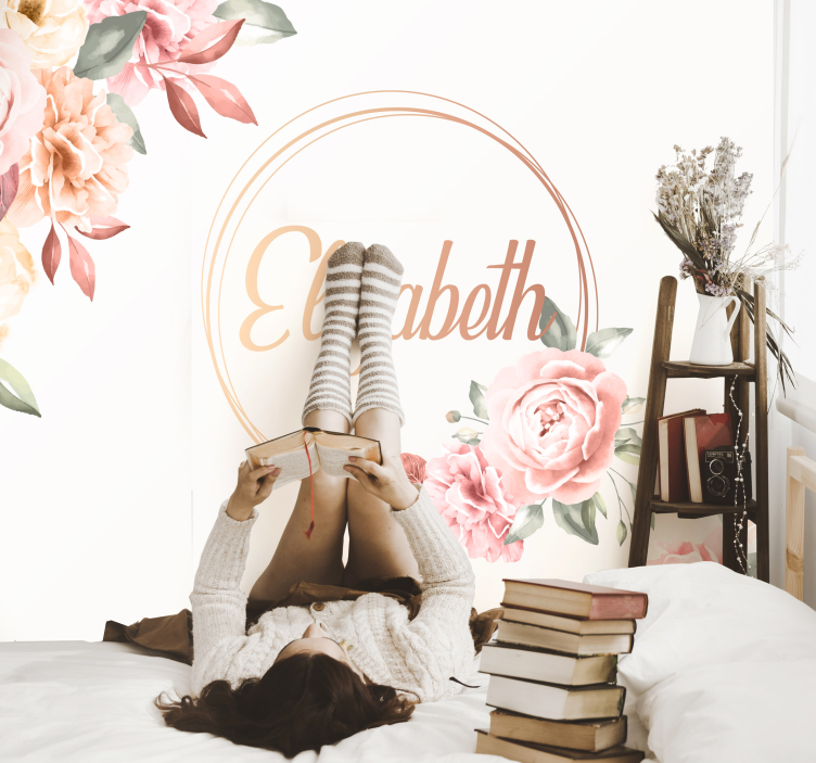 Flowers frame with name custom wall mural - TenStickers