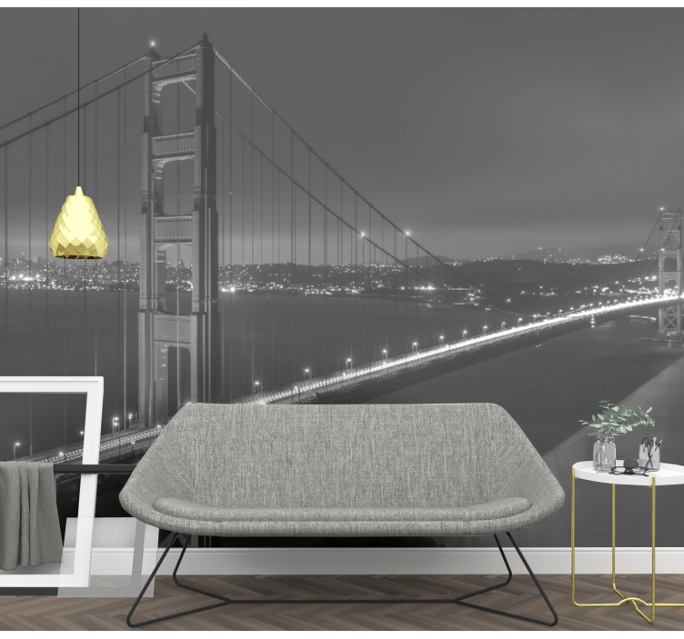 Golden Gate at night black and white wall mural - TenStickers