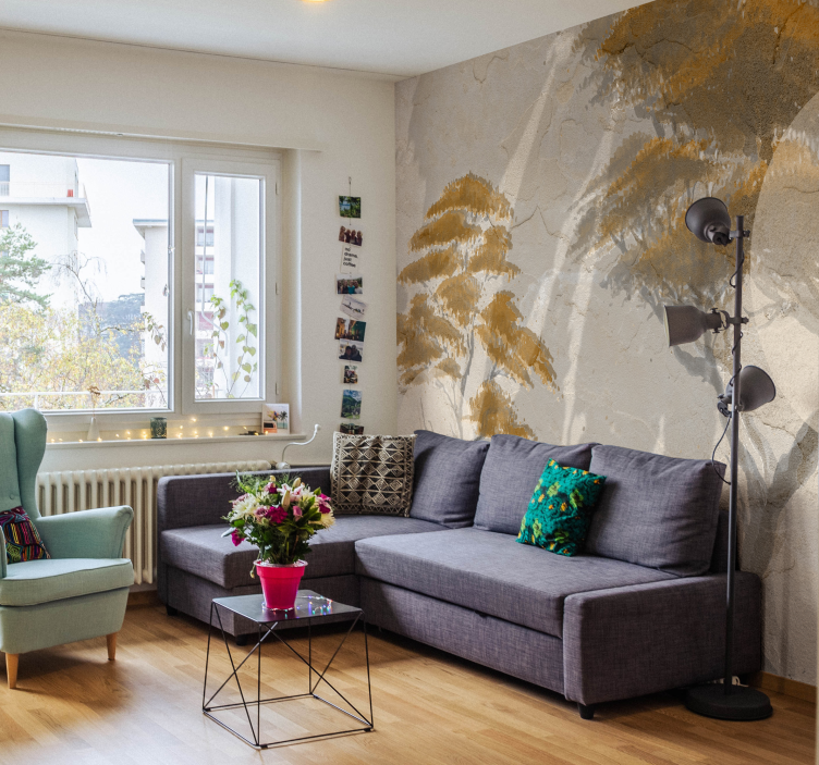 Graceful tree silhouettes mural for living room - TenStickers