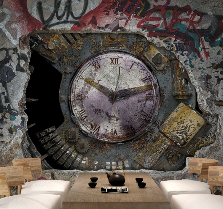 Graffiti wall mural rusty clock design - TenStickers