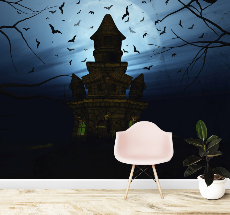Halloween mural haunted castle silhouette - TenStickers