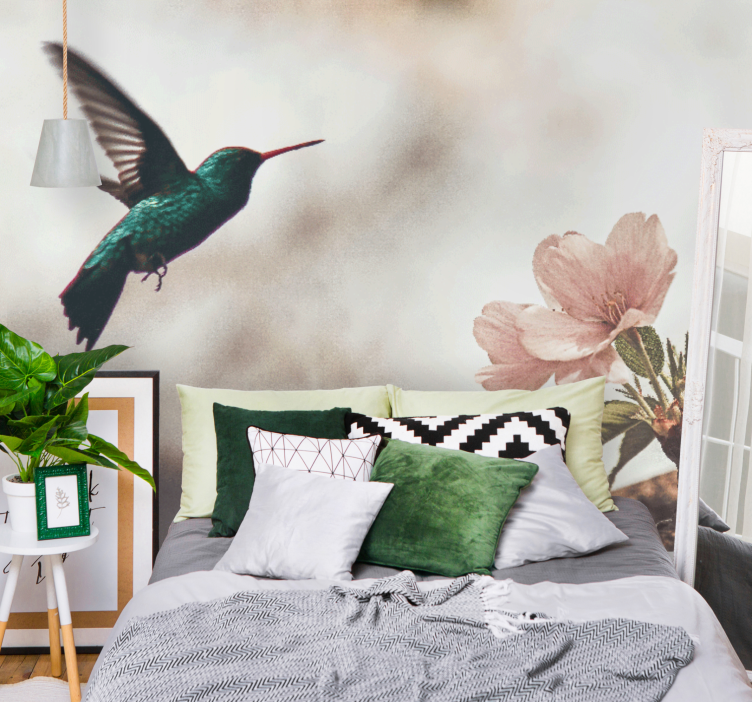 Hummingbird and blossom animal wall mural - TenStickers
