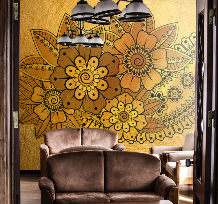 Yellow floral design flower mural - TenStickers