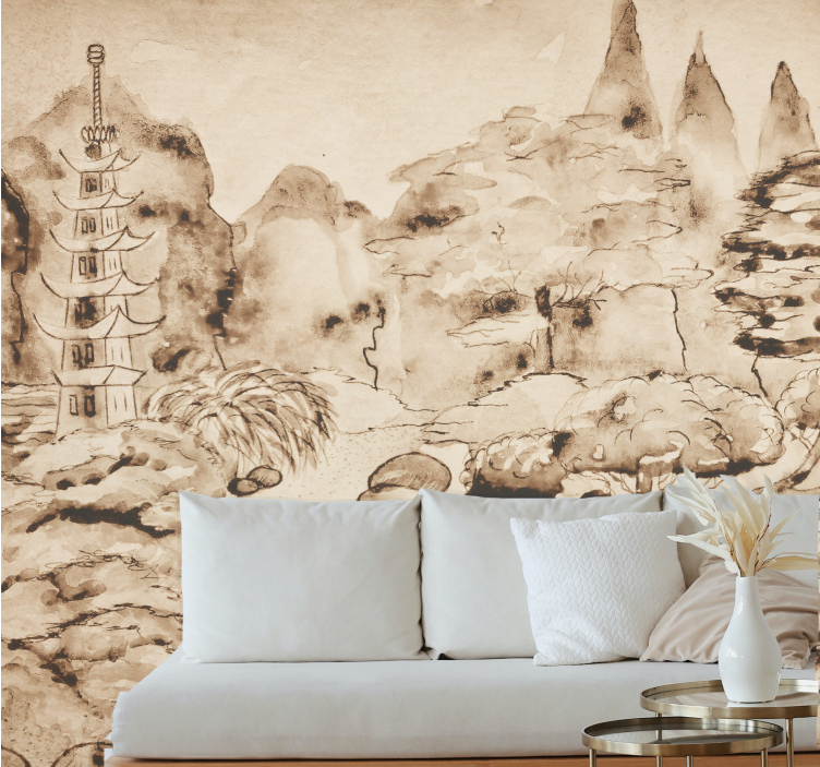 "Japandi" japanese garden modern wall mural - TenStickers
