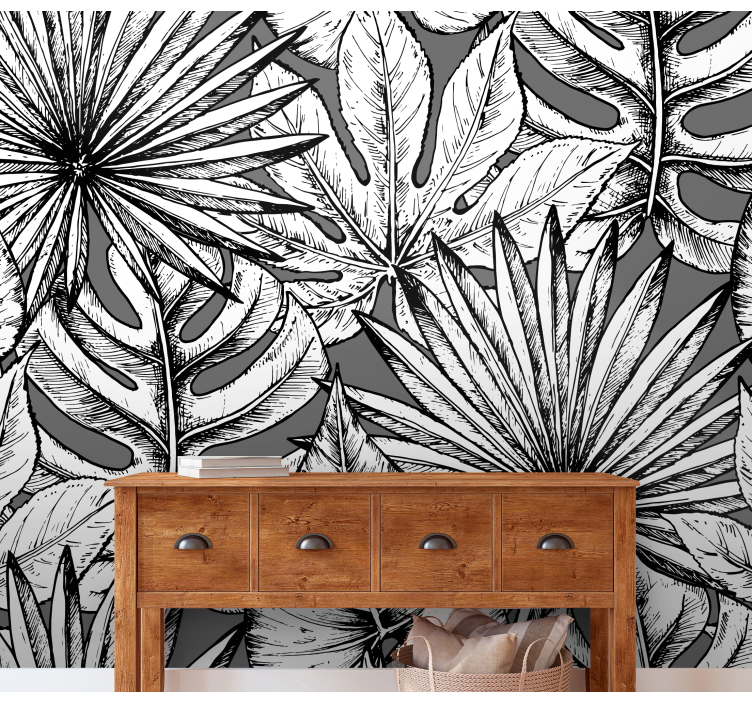 Jungle black white wall mural - TenStickers