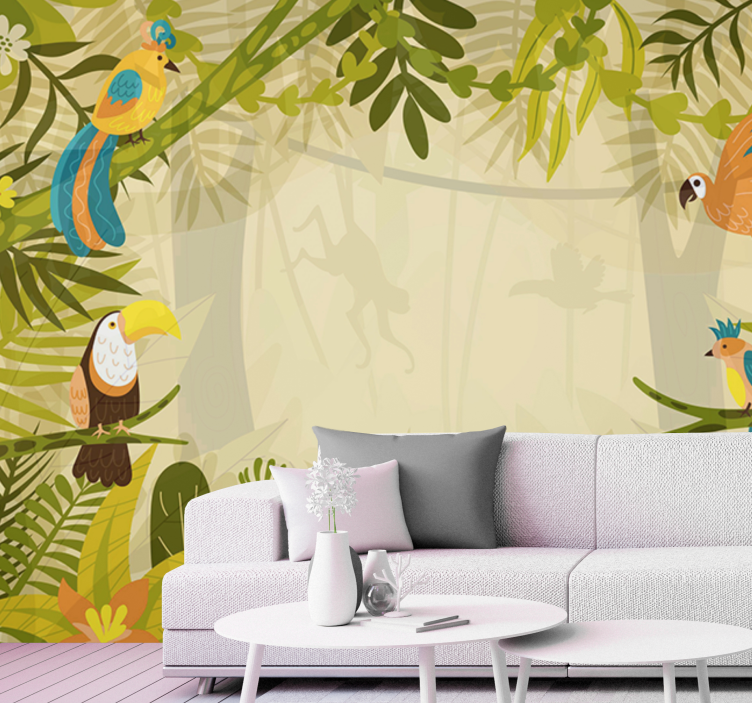 Jungle wall mural colorful jungle birds - TenStickers