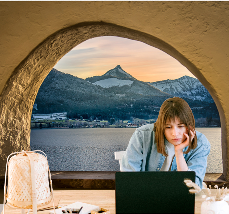 Landscape mural wallpaper alpine lake view - TenStickers