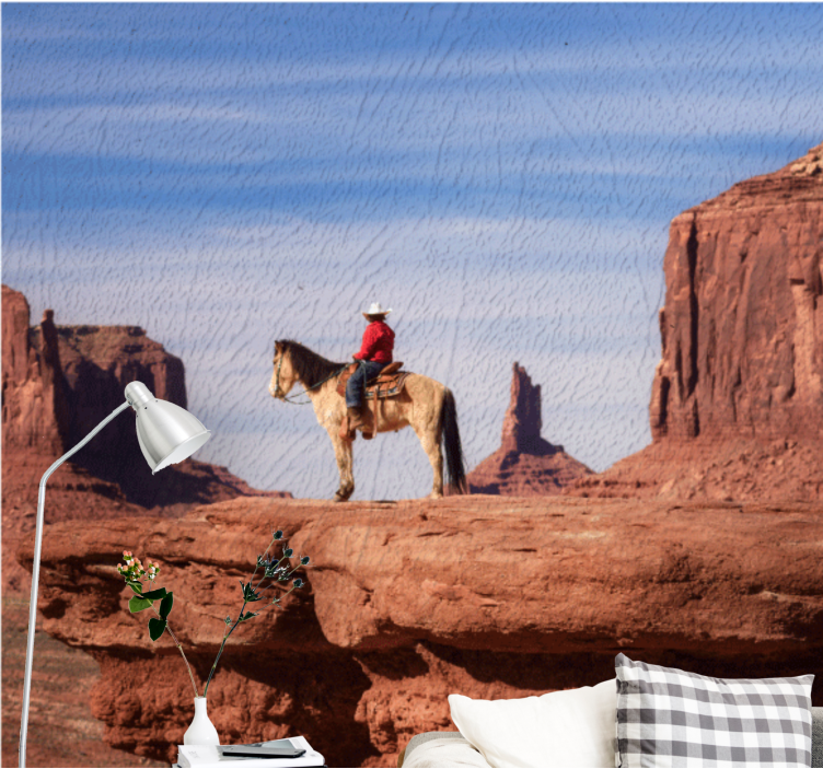 Landscape mural wallpaper cowboy on horse - TenStickers