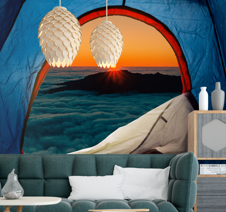 Landscape mural wallpaper mountain dusk vista - TenStickers