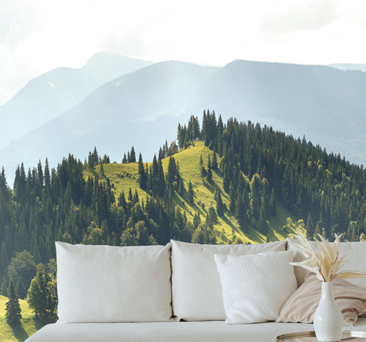 Landscape mural wallpaper mountain forest view - TenStickers
