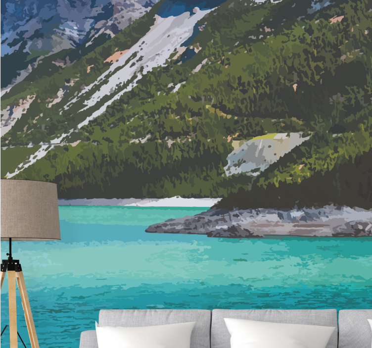 Landscape mural wallpaper mountain lake serenity - TenStickers