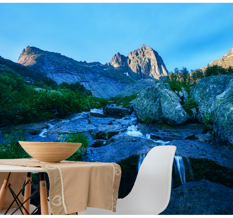 Landscape mural wallpaper mountain stream view - TenStickers