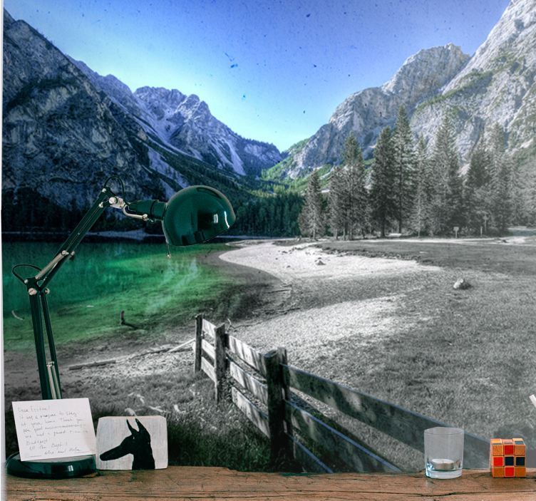 Landscape mural wallpaper mountainous lake calm - TenStickers