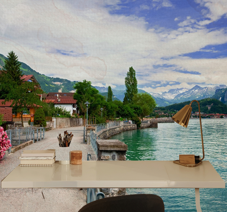 Landscape mural wallpaper picturesque lakeside view - TenStickers