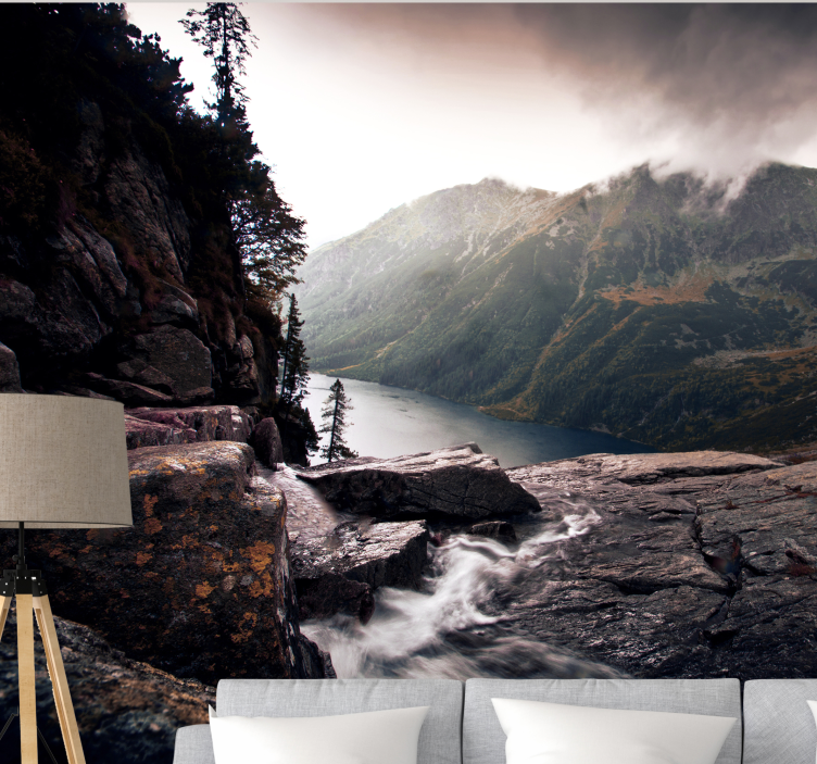 Landscape mural wallpaper scenic lake view in mountains - TenStickers