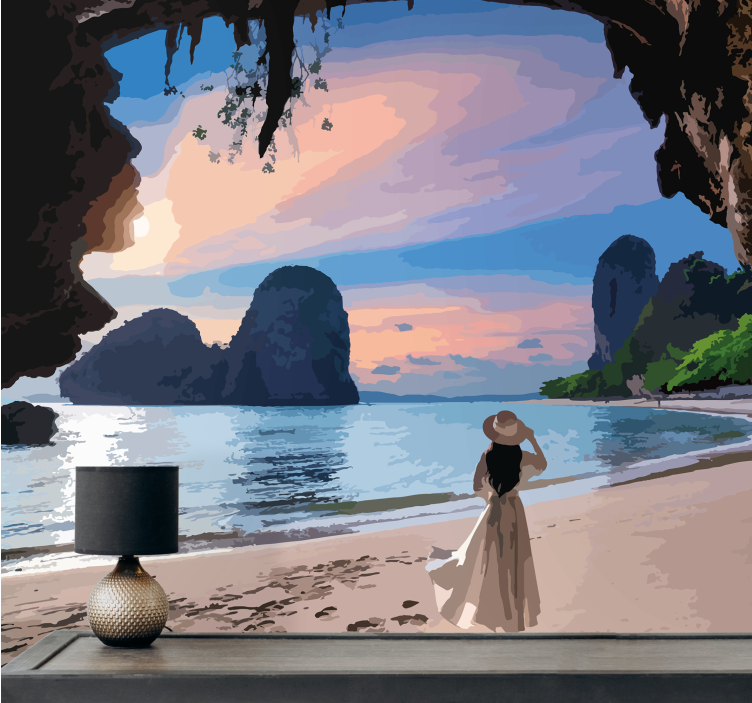 Landscape mural wallpaper serene beach retreat - TenStickers