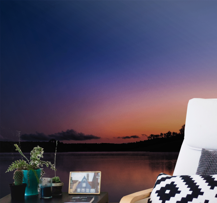 Landscape mural wallpaper serene lakeside sunset - TenStickers