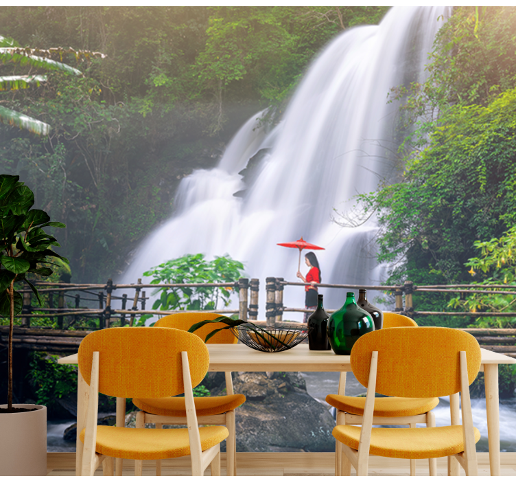 Landscape mural wallpaper serene waterfall scene - TenStickers