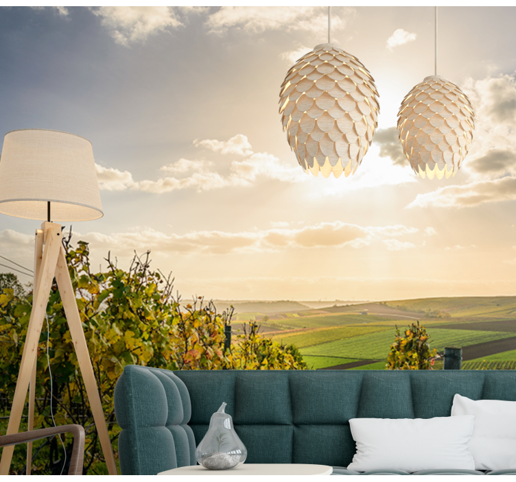 Landscape mural wallpaper vineyard sunset view - TenStickers