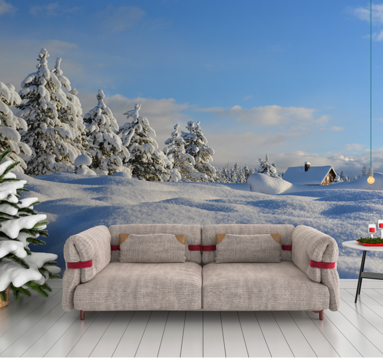 Landscape mural wallpaper winter snowy scene - TenStickers