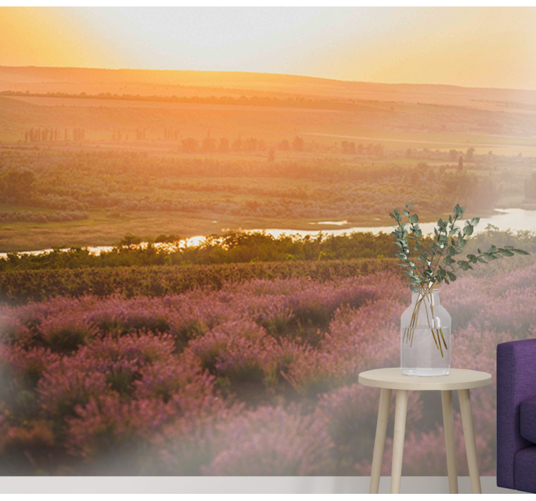 Lavender Sunset Landscape flower mural - TenStickers