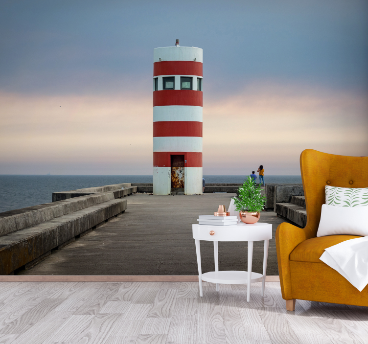 Red and White Lighthouse landscape mural wallpaper - TenStickers