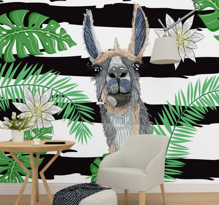 Llama With Leaves animal wall mural - TenStickers