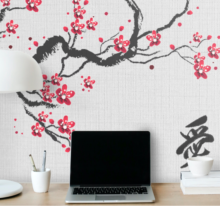 Love wall mural cherry blossom romance - TenStickers